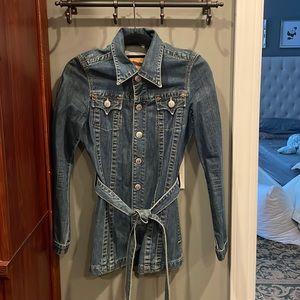 True Religion long belted denim jacket